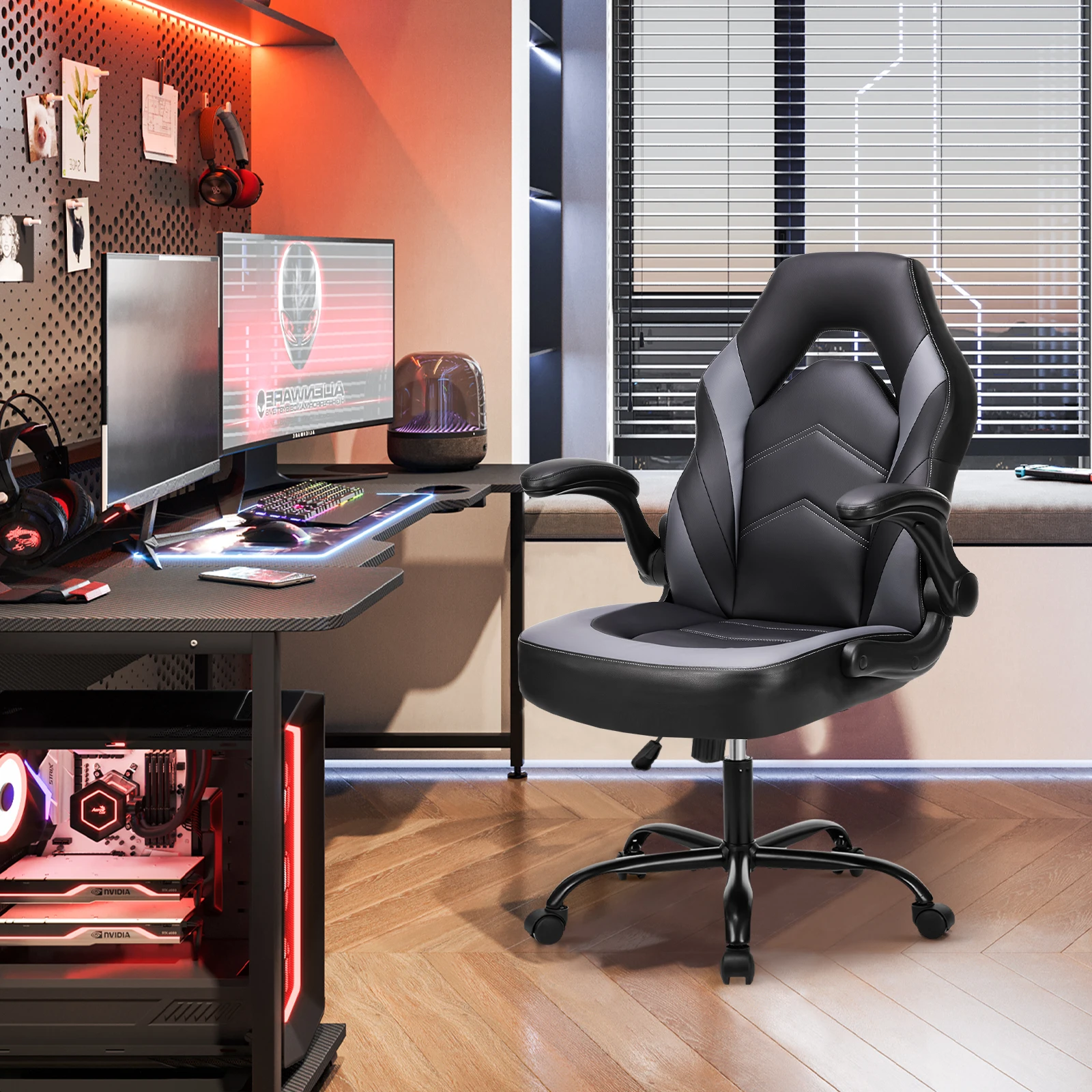JHK Ergonomic Office Computer Home Gaming Desk Chair Adjustable PU Leather Racing Chair Flip-up Armrest For Christmas Furniture - Image 2