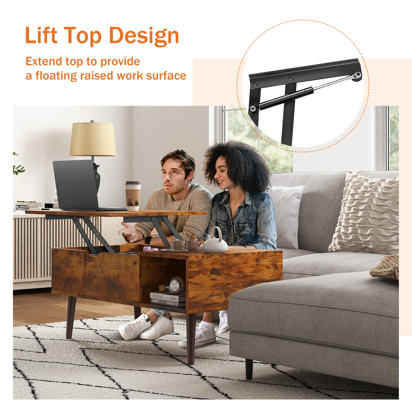JHK Lift Top Coffee Tables For Living Room 39.37"x19.7" Desk Tea Wood Dining Tables Adjustable Storage Shelf Easy Lift Or Lower - Image 5