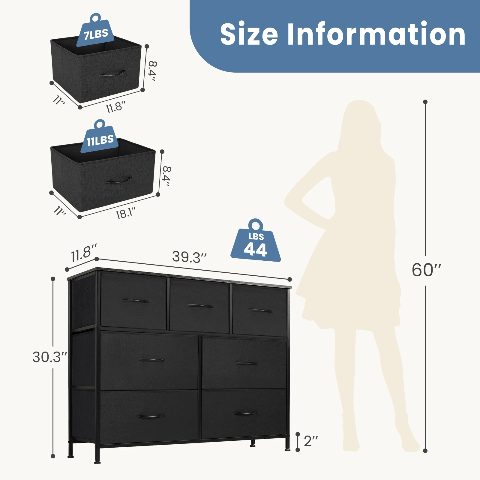JHK Desser For Bedroom With 7 Fabric Drawers Organizer Storage Closet Chest Clothes For Living Room Display Cabinet Of Furniture - Image 3