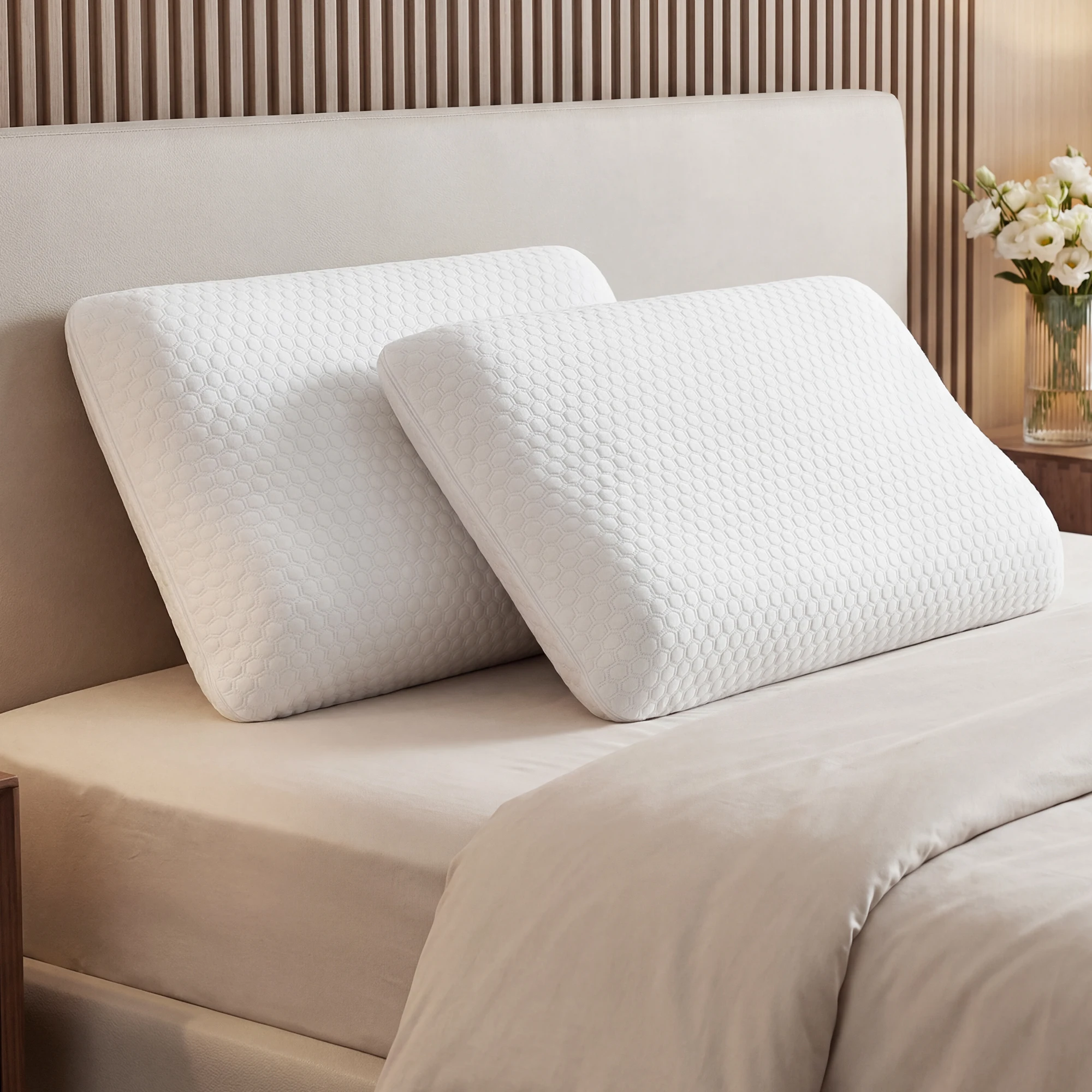 JHK 2-pieces Memory Foam Pillows Standard Size Neck Pillow Ventilated Cooling Bed Pillow with Removable Washable Cover Comfort