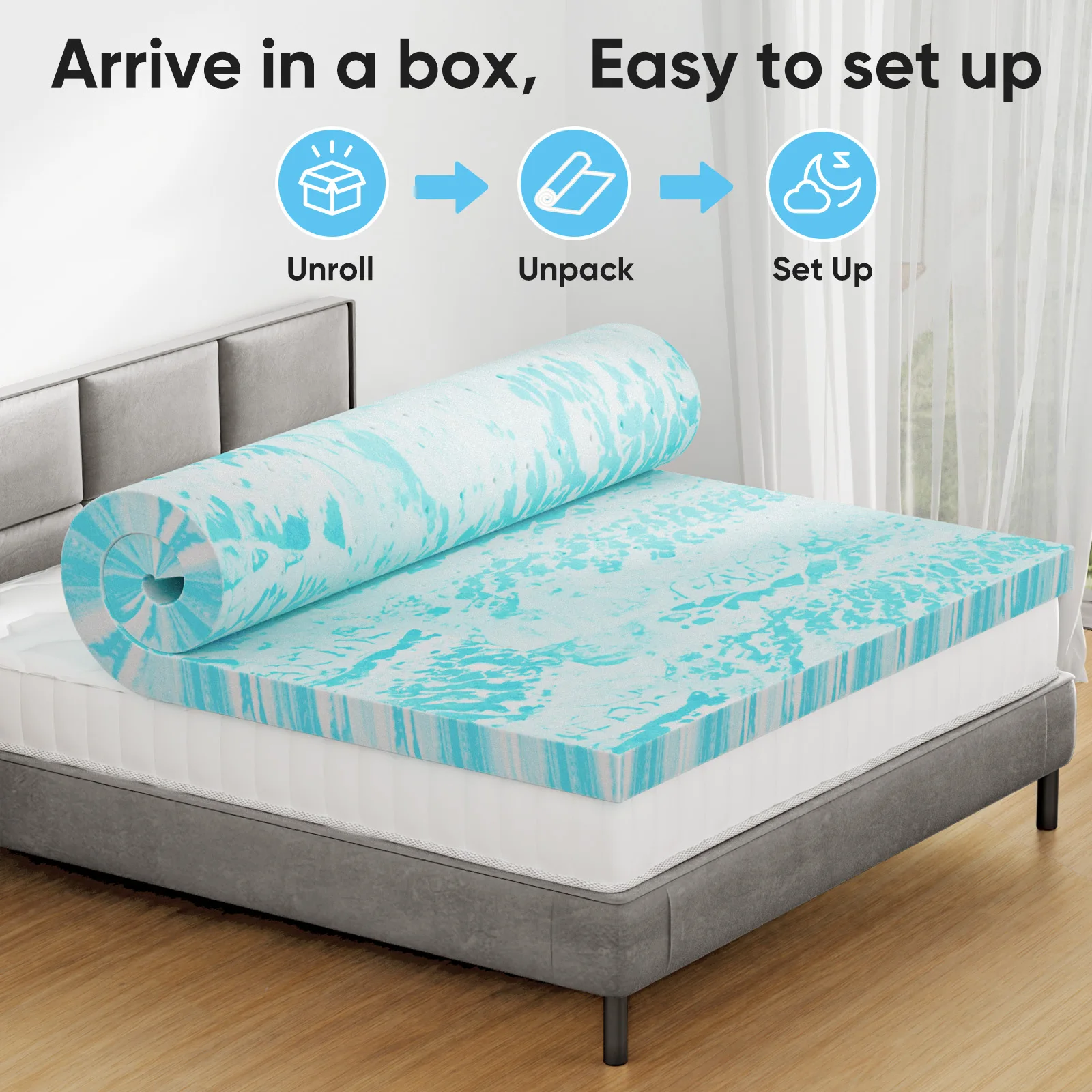 JHK 2-3 Inch Gel Memory Foam Mattress Topper Full Size Cooling Mattress Soft and Breathable Bed Topper School Bedroom Furniture - Image 4