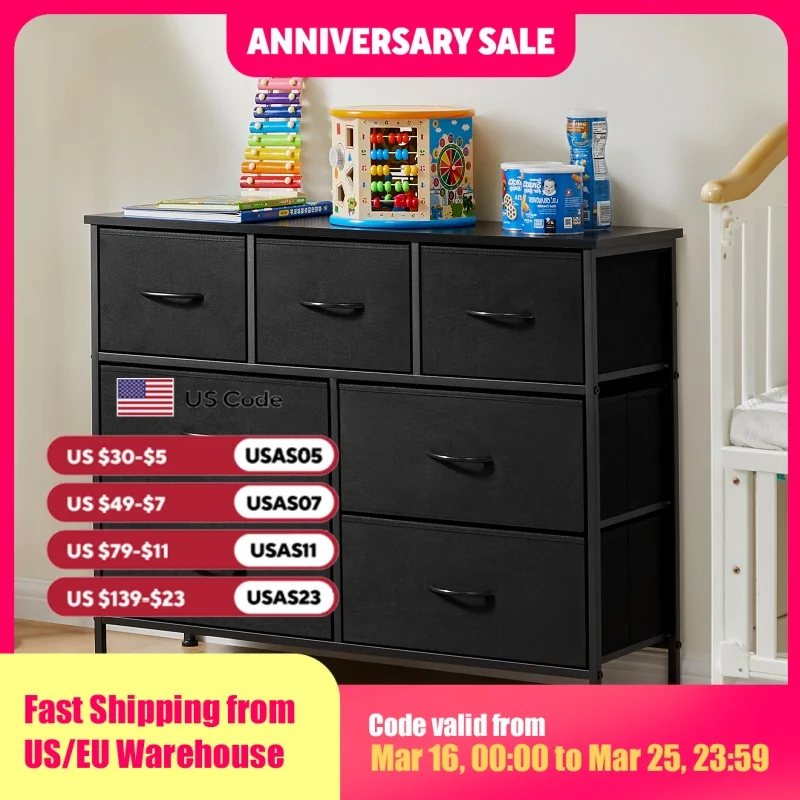 JHK Desser For Bedroom With 7 Fabric Drawers Organizer Storage Closet Chest Clothes For Living Room Display Cabinet Of Furniture