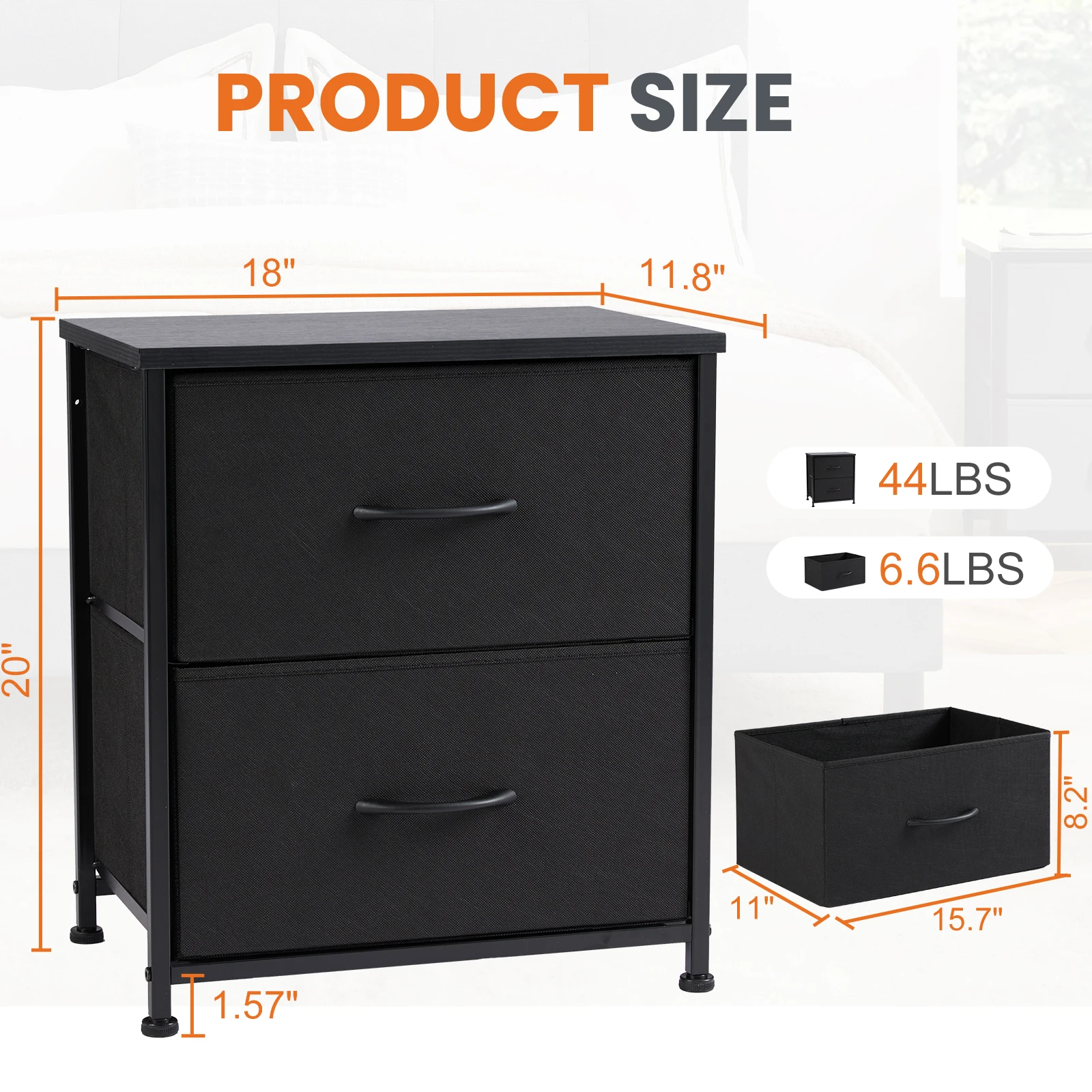 JHK Nightstand Bedside Coffee Sofa Tea Table Storage Closet Chest Clothes Display For Bedroom 2 Fabric Drawers Cabinet Furniture - Image 3