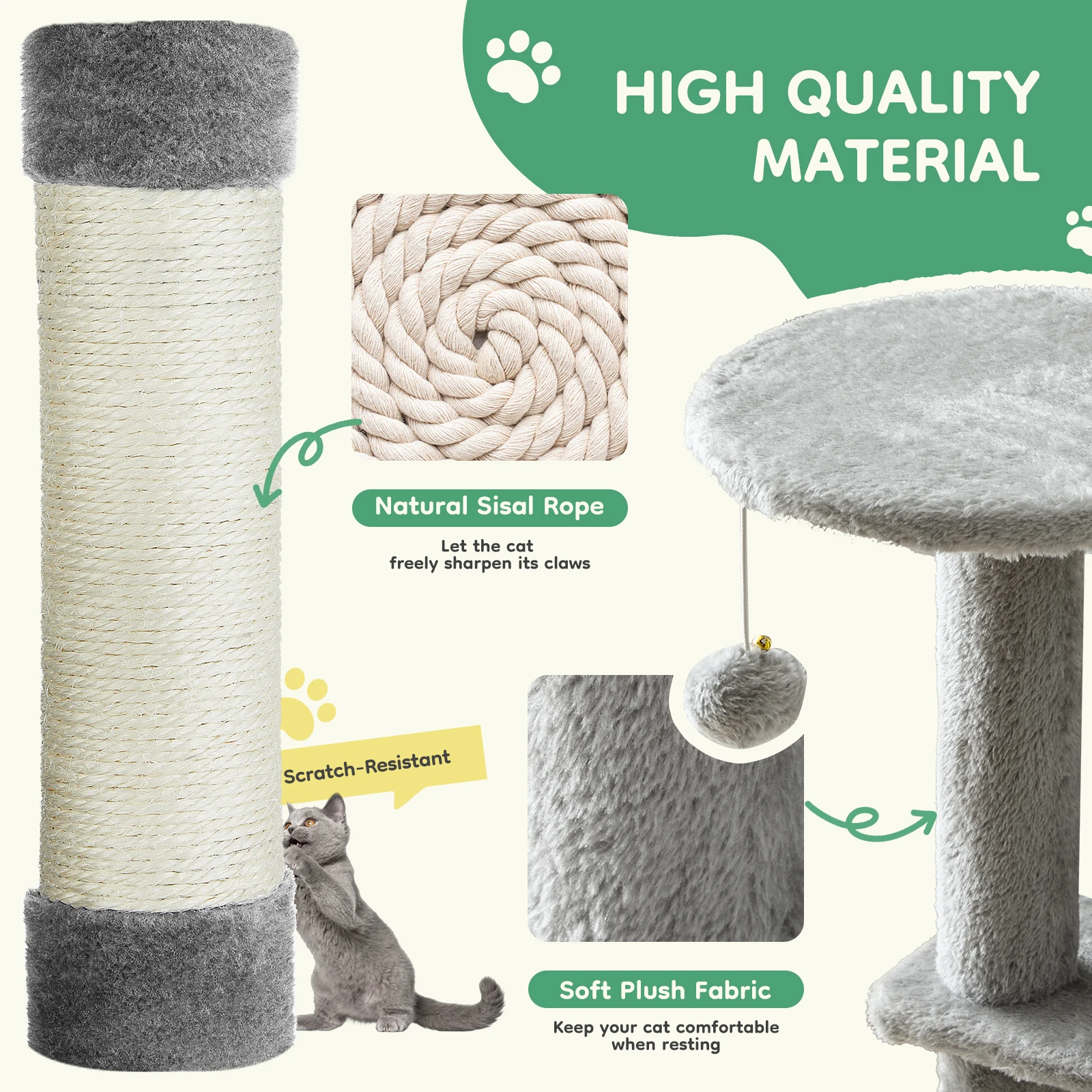 JHK 44In Cat Tree Tall Multi-Cat Climbing Tower for Pet Furniture Natural Sisal Scratching Posts Stable Pet House for Indoor Cat - Image 4